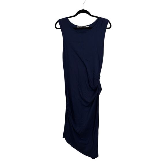 Michael Stars Dress Womens Large Navy Blue Asymmetrical Ruched Sleeveless 9511 - Picture 1 of 4